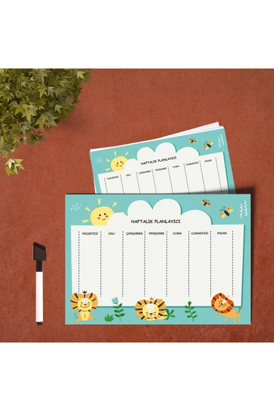Uraz Defter Okul Çocuk Haftalık Planlayıcı Yaz-Sil Pvc Poster 21x30 cm