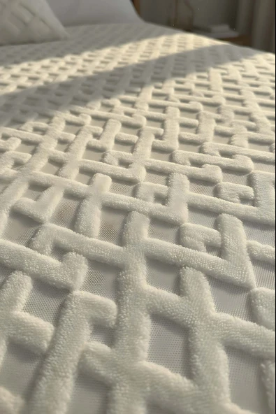 Leona Jakarlı Raşel Geometrik Çift Kişilik Punch Yatak Örtüsü - Resim 3