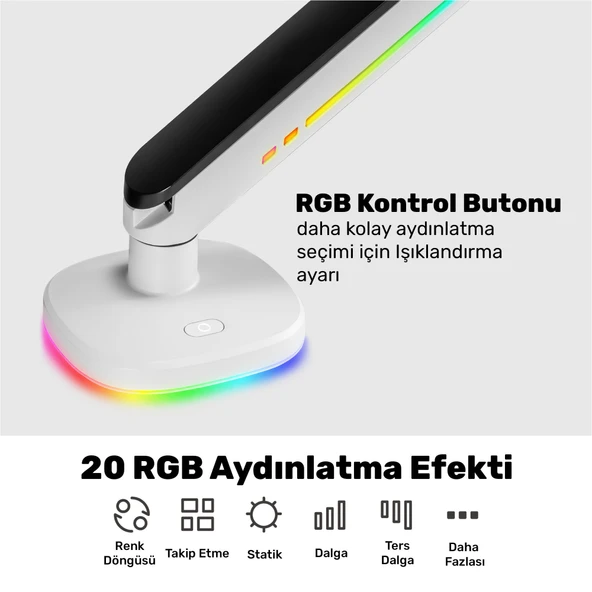 NPO STD54012HLW Elysium 27"-45" Profesyonel Gaming RGB Amortisörlü VESA Tek Kol Monitör Tutucu - Resim 3