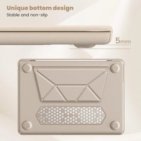 Apple Macbook Air 15inç M2/M3 A2941 A3114 Kılıf Synthetic İpeksi Deri Standlı Havalandırmalı Kapak 2023 2024 - Resim 9