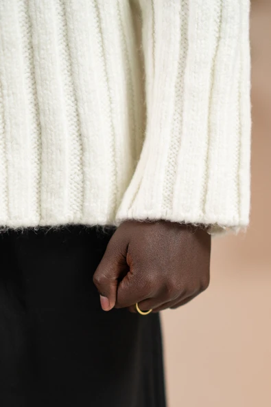 Oversize Kendinden Çizgili Pamuklu Kalın Triko Spor Kazak - Resim 11