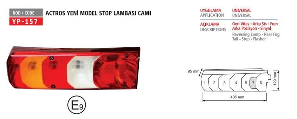 STOP LAMBASI CAMI MERCEDES ACTROS MP4-MP5 / AROCS / ANTOS / ATEGO 3 / E9 BELGELI ürün görseli