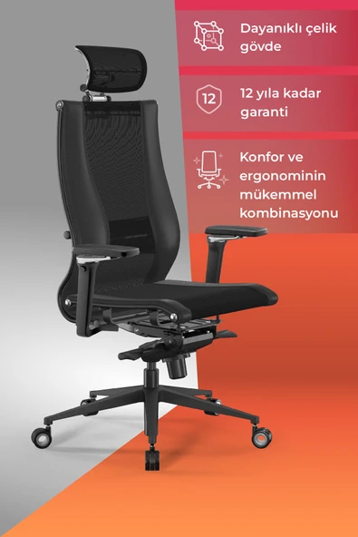Metta Samurai Ergonomik Koltuk | Bel Destekli, Fileli Sırt Destekli, Siyah, Yönetici Koltuğu -511.F.15.2 ürün görseli 1