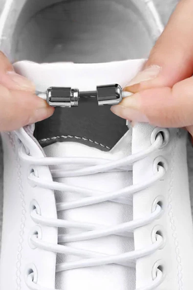 Ayarlanabilir 1 Çift Pembe Vidalı Kapsül Uçlu Yuvarlak Lastik Pratik Bağcık - Resim 4