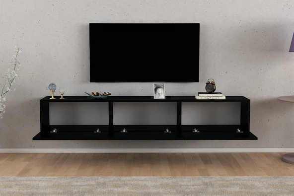 LENDA Yaren 3 Kapaklı Duvara Monte Tv Ünitesi - Siyah - 3