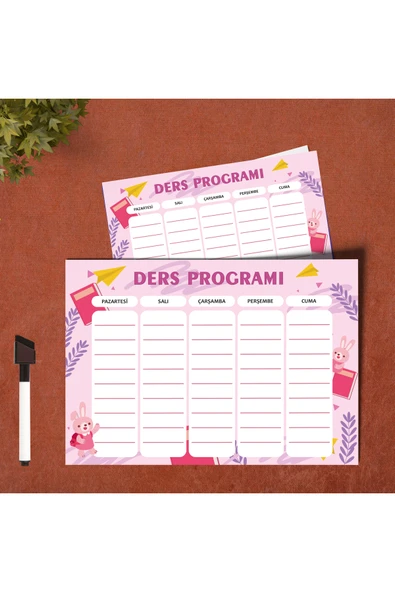 LİGONA Okul Tavşanlar Ders Programı Planlayıcı Yaz-Sil Pvc Poster 21x30 cm