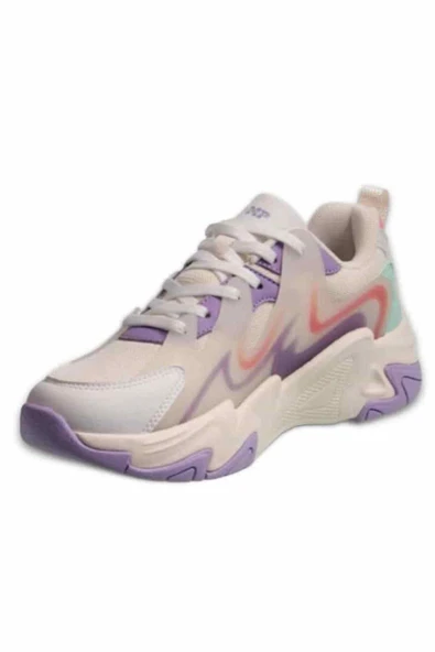 Mp 241-1673 Bej Mor Kadın Bağcıklı Yürüyüş Ayakkabısı - Resim 5