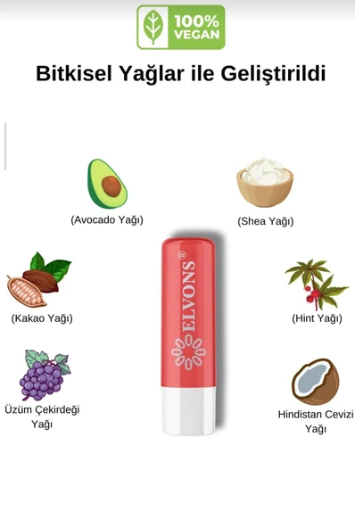 ELVONS LİP BALM- DUDAK BAKIM KREMİ VE NEMLENDİRİCİ- VEGAN- 5,5 ML - Resim 3