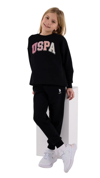 Us Polo Kız Çocuk Garson Siyah Uzun Kol Pijama Takım 2306 - Resim 2