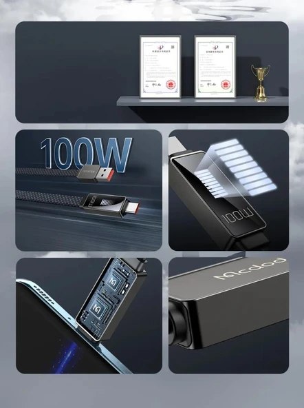 Mcdodo CA-4980 Typec Usb 100W 6A Led Ritim Şarj ve Data Kablo 1.2Mt - Resim 4