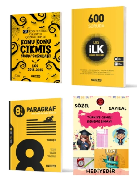 HIZ YAYINLARI 8. SINIF KONU KONU ÇIKMIŞ SINAV SORULARI - İLK DÖNEM TEKRARI - PARAGRAF SORU BANKASI ve Hediye ürün görseli