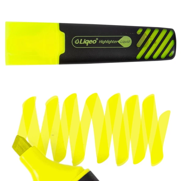 Liqeo Liquid Flat Fosforlu Kalem (H-3128) 12 Adet Sarı - Resim 5
