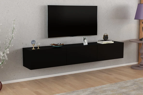 LENDA Yaren 3 Kapaklı Duvara Monte Tv Ünitesi - Siyah