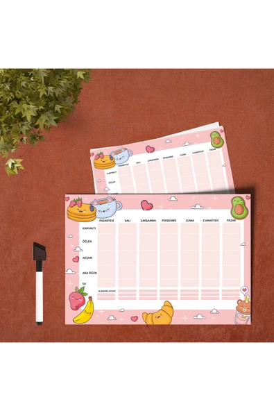 Uraz Defter Haftalık Yemek Listesi Menü Planlayıcı Yaz-Sil Pvc Poster 21x30 cm