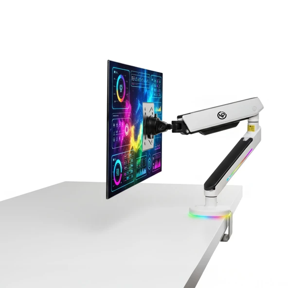NPO STD54012HLW Elysium 27"-45" Profesyonel Gaming RGB Amortisörlü VESA Tek Kol Monitör Tutucu ürün görseli