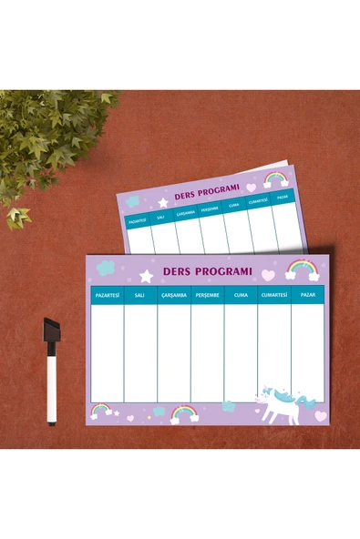 LİGONA Okul Unicorn Ders Programı Planlayıcı Yaz-Sil Pvc Poster 21x30 cm