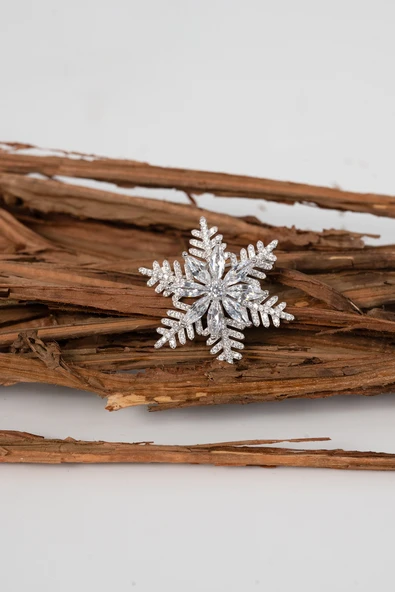 925 ayar gümüş rodyumlu  marquise (MARKİZ) kesim zirkon taşlı ışıltılı kar tanesi gümüş broş  yaka iğnesi SGTL13076RODAJ ürün görseli