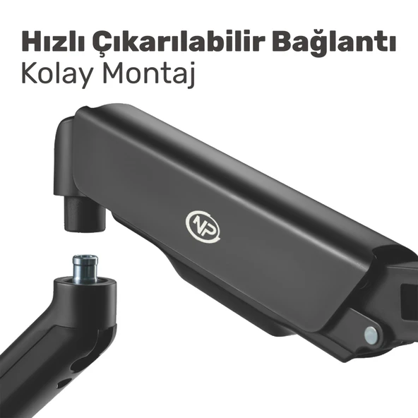 NPO STD46024E Airgrip 17"-32" Ergonomik 360° Amortisörlü VESA Çift Kol Monitör Tutucu - Resim 7