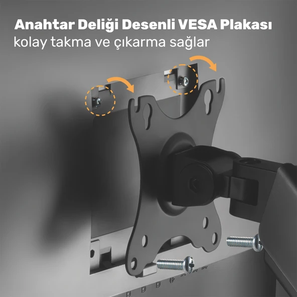 NPO STD46024E Airgrip 17"-32" Ergonomik 360° Amortisörlü VESA Çift Kol Monitör Tutucu - Resim 5