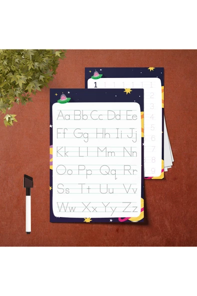 LİGONA Yaz Sil Pvc Kaplı Harfler Rakamlar Öğrenme Kartı A4 - 2