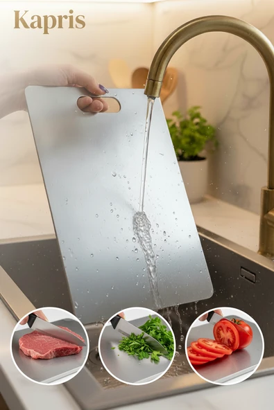 Kapris Paslanmaz Çelik Antibakteriyel Kesme Tahtası 32X24 Cm ürün görseli