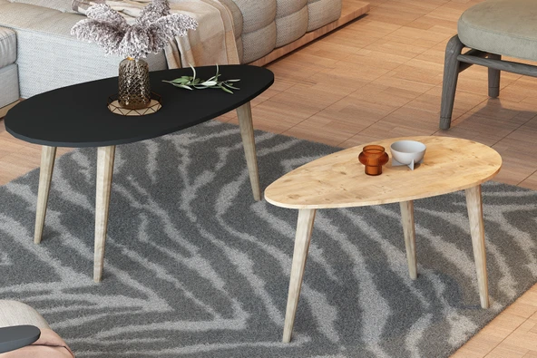 LENDA Merdan Ahşap Ayaklı Orta Sehpa - Siyah - Atlantik Çam - 2