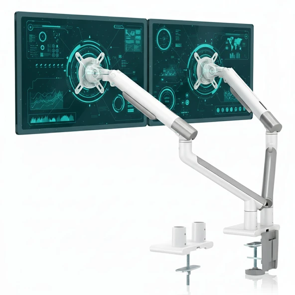 NPO STD49024W Elysium 17"-32" Ultra İnce Tasarım Alüminyum Amortisörlü VESA Çift Kol Monitör Tutucu ürün görseli