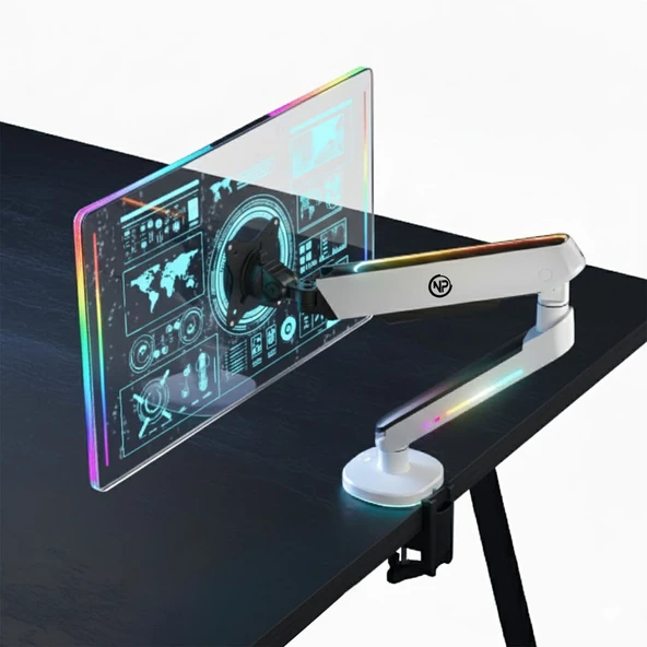 NPO STD54012HLW Elysium 27"-45" Profesyonel Gaming RGB Amortisörlü VESA Tek Kol Monitör Tutucu - Resim 8