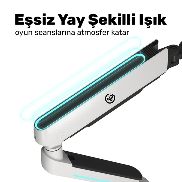 NPO STD54012HLW Elysium 27"-45" Profesyonel Gaming RGB Amortisörlü VESA Tek Kol Monitör Tutucu - Resim 4