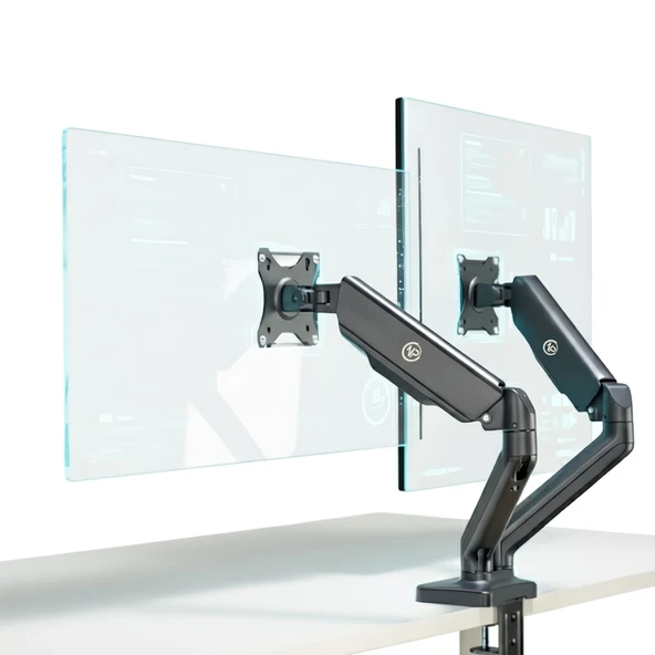NPO STD46024E Airgrip 17"-32" Ergonomik 360° Amortisörlü VESA Çift Kol Monitör Tutucu ürün görseli