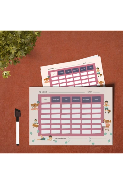 Uraz Defter Okul Ders Programı Planlayıcı Yaz-Sil Pvc Poster 21x30 cm