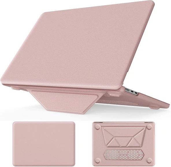 Apple Macbook Air 15inç M2/M3 A2941 A3114 Kılıf Synthetic İpeksi Deri Standlı Havalandırmalı Kapak 2023 2024 - Resim 4