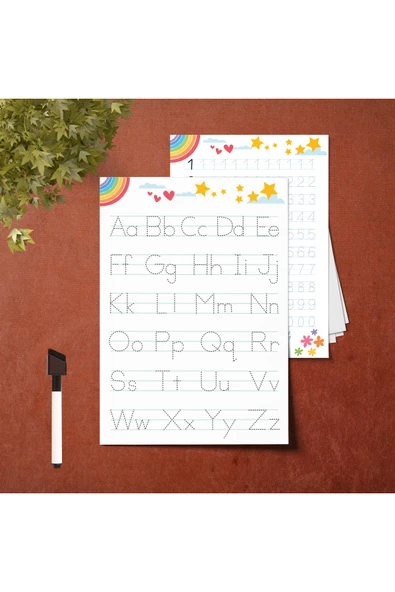 LİGONA Yaz Sil Pvc Kaplı Harfler Rakamlar Öğrenme Kartı A4 - 2
