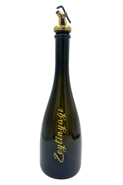 Amber Renk Kabartma Baskılı 750 ML Cam Yağdanlık Şişe 2'li Sofra Mutfak Sunum Sosluk - 6