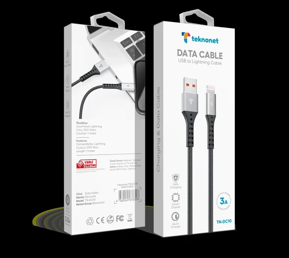 Teknonet TN-DC10 İp Örgü 100 Cm Lightning Şarj ve Data Kablosu NT-92576 - Resim 2