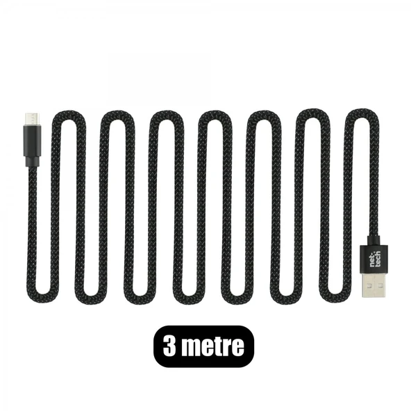 Nettech NT-DC02 İp Örgü 300 Cm Micro Şarj ve Data Kablosu NT-31111 - Resim 2