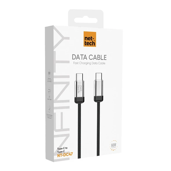 Nettech NT-DC47 60W Plastik 100 Cm Type-C To Type-C Şarj ve Data Kablosu NT-108318 - Resim 3