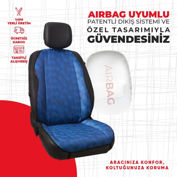 Mavi Dört Çizgili Jakar Dokuma - Resim 2