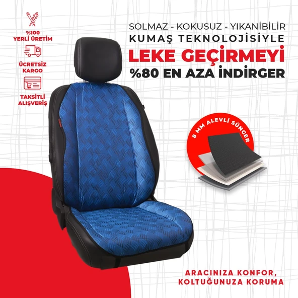 Mavi Dört Çizgili Jakar Dokuma - Resim 4