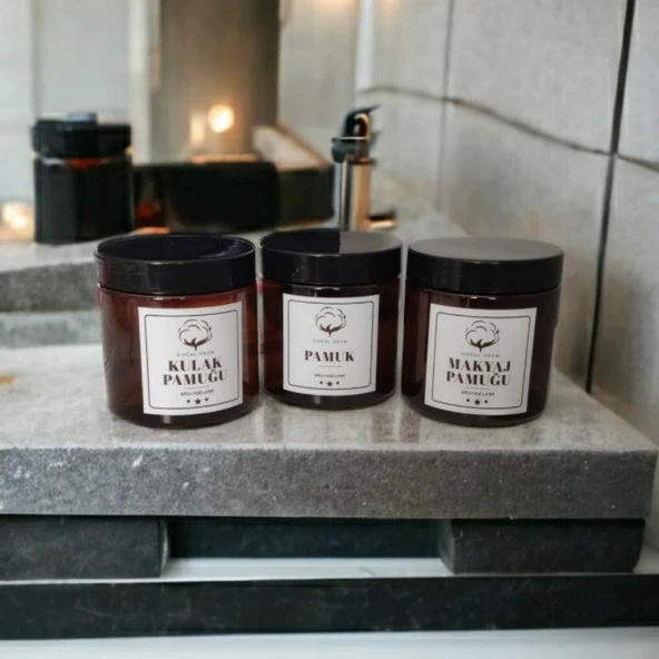 Plastik Amber Renk Kavanoz Banyo Düzenleyici 3lü Set Şık Makyaj Kulak Pamuğu Kabı - 4