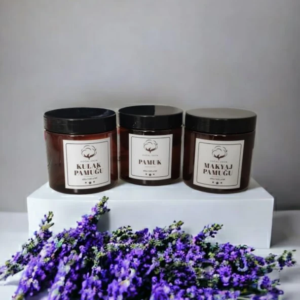 Plastik Amber Renk Kavanoz Banyo Düzenleyici 3lü Set Şık Makyaj Kulak Pamuğu Kabı - 3