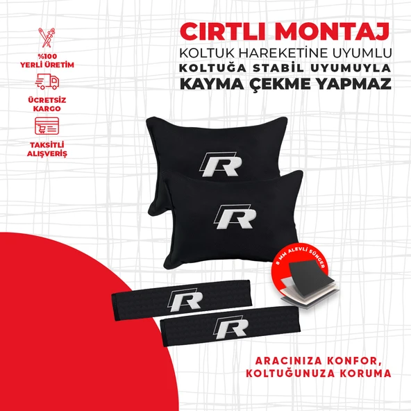 Volkswagen Eski R Logo Nakışlı Yastık Seti - Resim 4