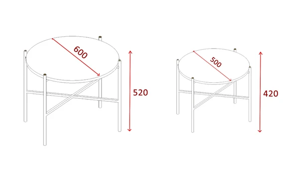 LENDA Porto 2'li Yuvarlak Metalli Orta Sehpa- Atlantik Çam - 4