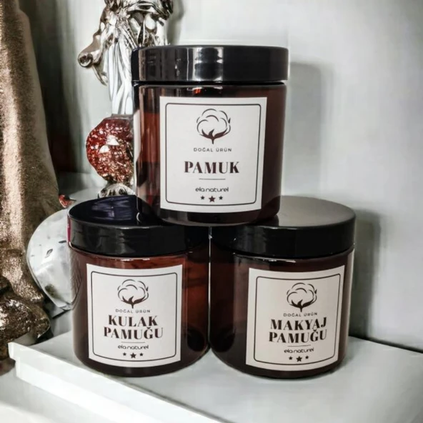 Plastik Amber Renk Kavanoz Banyo Düzenleyici 3lü Set Şık Makyaj Kulak Pamuğu Kabı - 2