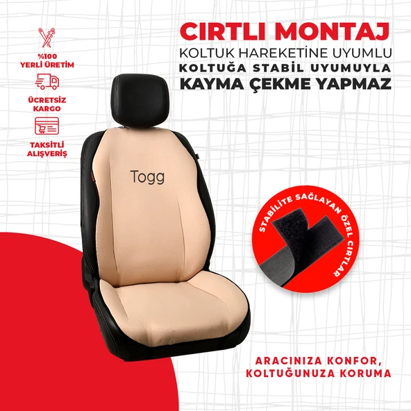 Togg Nakışlı Krem Minder - Resim 3