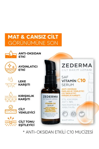 Saf Vitamin C10 Serum & Parlaklık Yenileyici & Cilt Besleyici & Kırışıklık Karşıtı & Anti-oksidan - 3