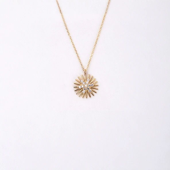 Altın Kolye - Aşk Pusulası Tarz Taşlı Modern Tasarım 14 Ayar Altın Kolye - Aşk Pusulası Şans Kolyesi - 6