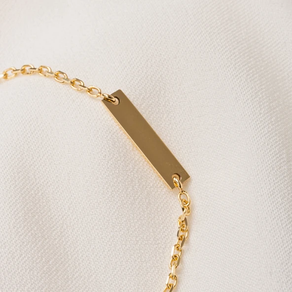 Altın Bileklik - Kişileştirelebilir Harf-İsim Yazılabilir 3 Plaka 14 Ayar Altın Bileklik - 4