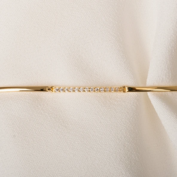 Altın Bileklik - Sıra Taşlı Modern Tasarım Şık 14 Ayar Altın Bileklik - 5