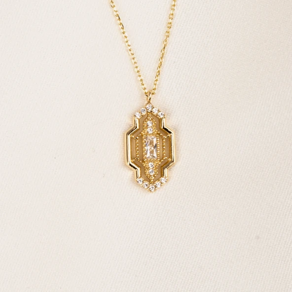 Altın Kolye - Baget Taşlı Şık Tasarım 14 Ayar Altın Kolye - 8